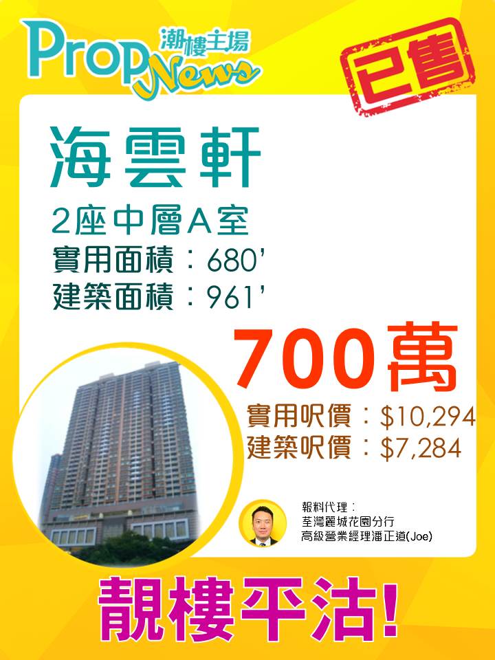 深井海雲軒全海優質戶低市價近1成!