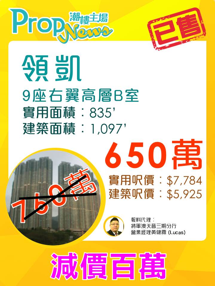 領凱1個多月減價百萬