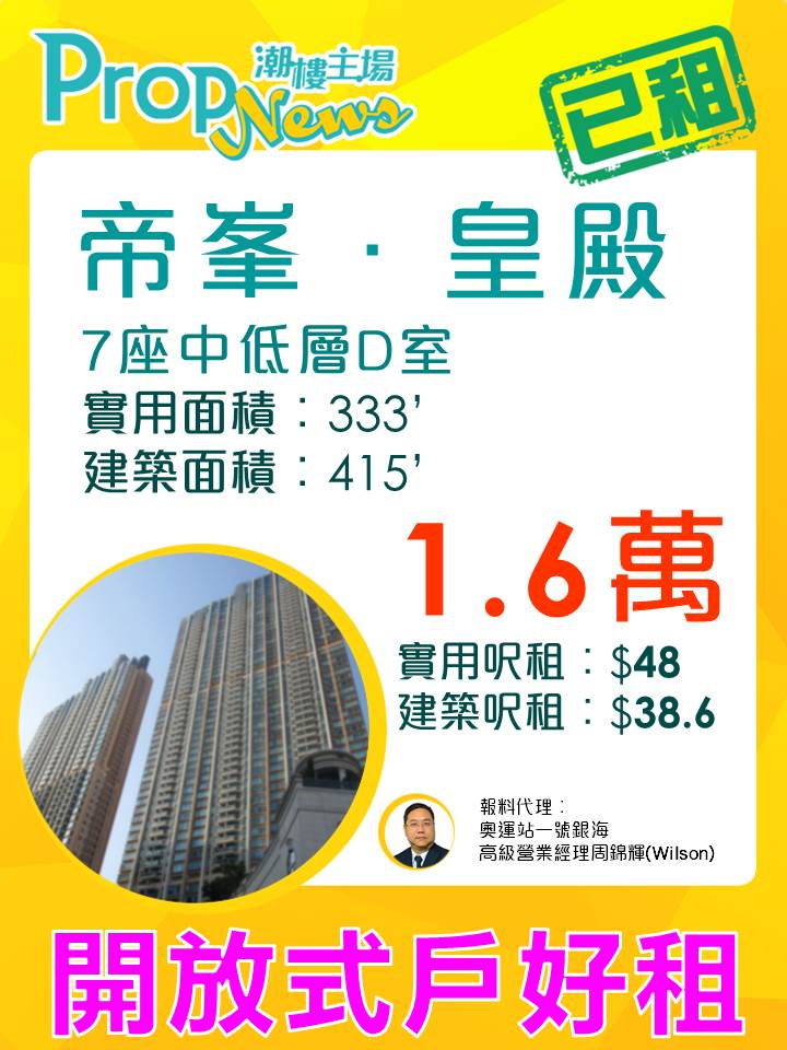 帝峯．皇殿開放戶租予金融才俊