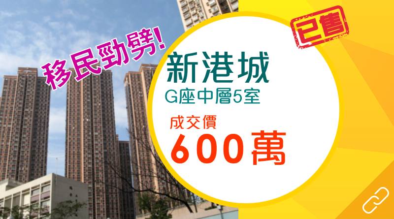 新港城業主移民勁減 三房600萬元創1年低