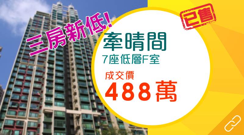 粉嶺牽晴間三房跌穿500萬 約488萬元創1年新低！